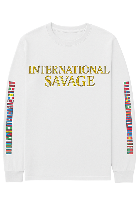 “International Savage – Global Power Tee” Long sleeve White Tee