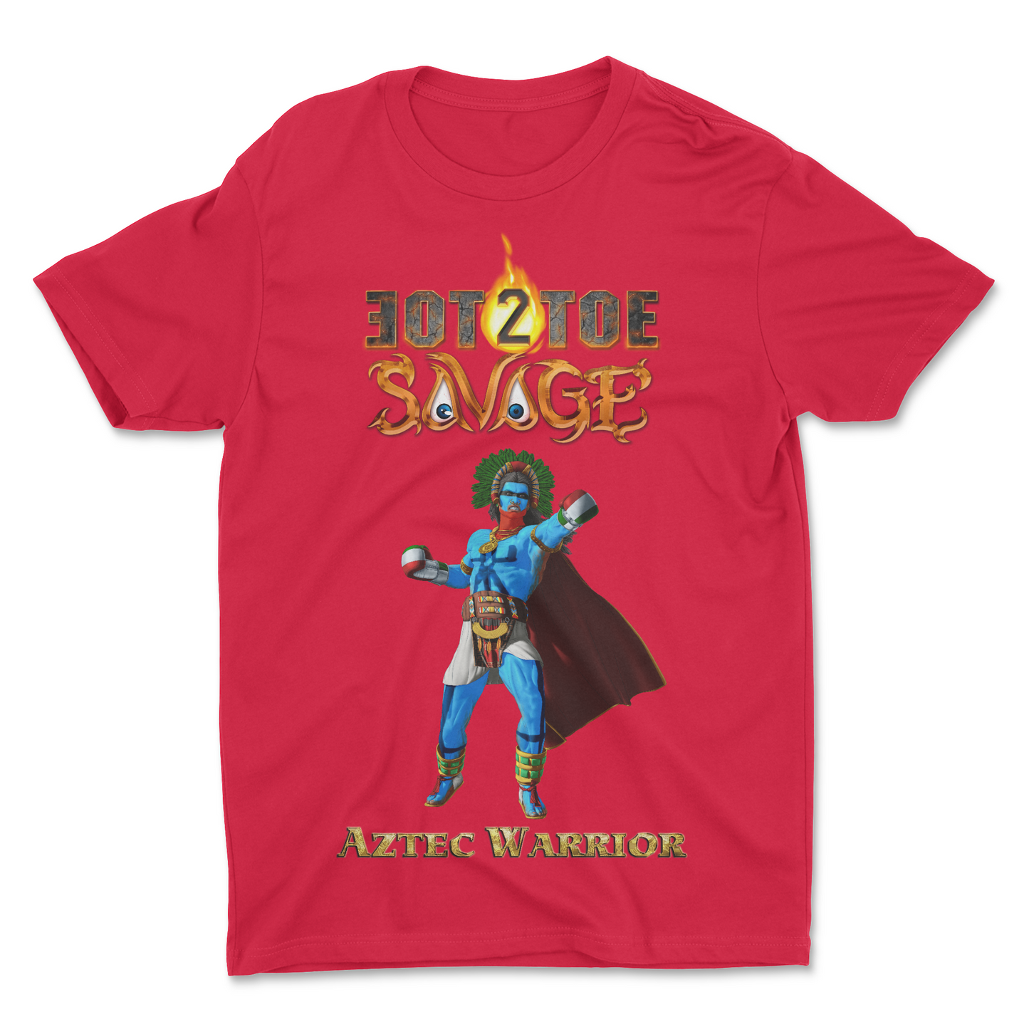 Blue War Paint Aztec Warrior Red Tee