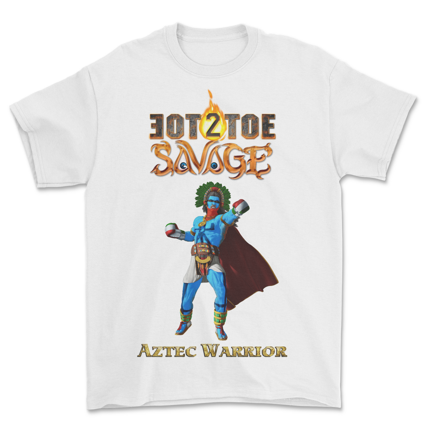 Blue War Paint Aztec Warrior White Tee